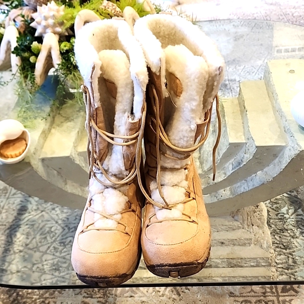 🌟Cold front techwear Slip-on Winter Boots w/Lace-up style Tan Sz 9
